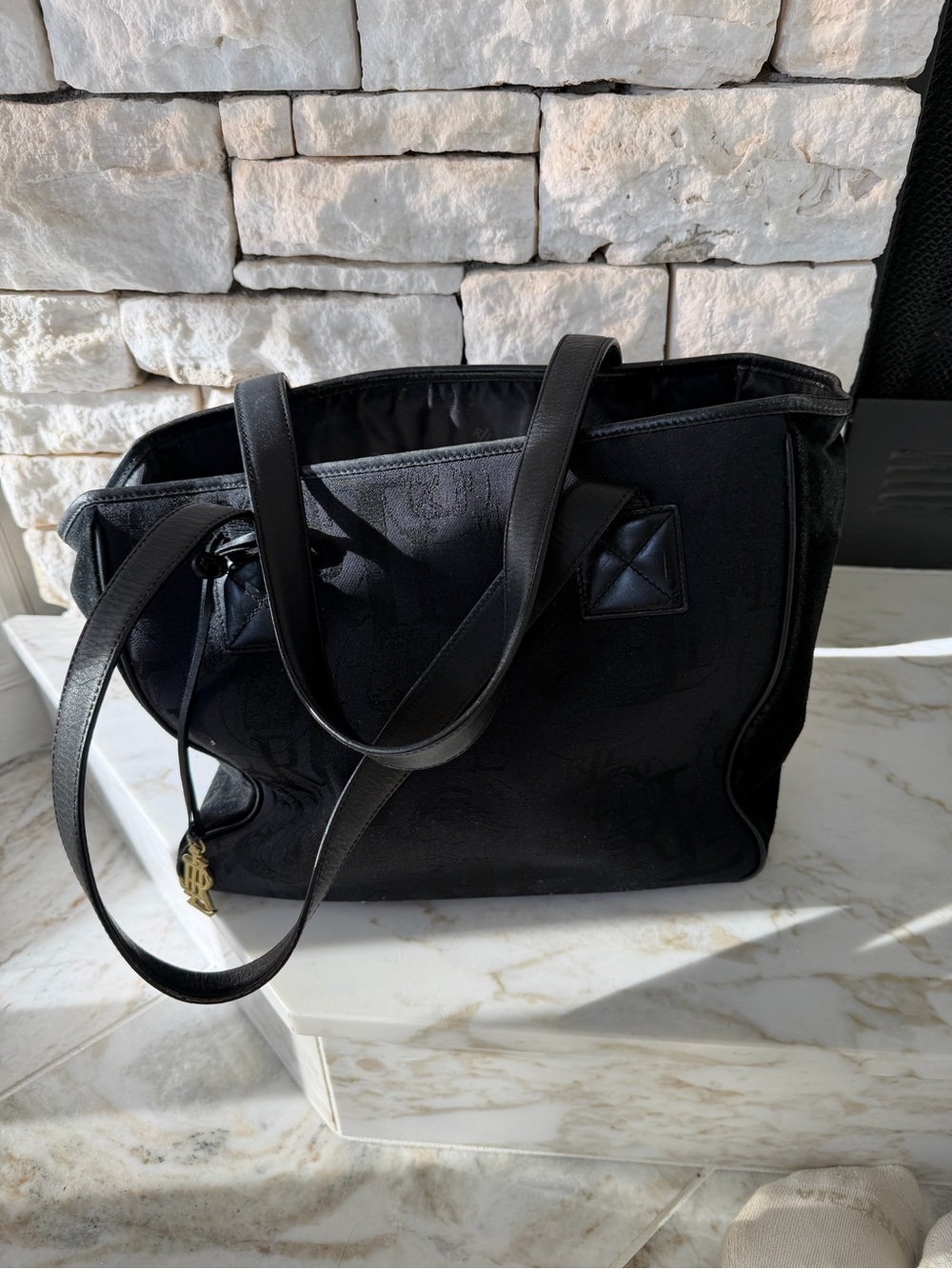 Vintage Ralph Lauren Black Women's Tote with Subtle Monogram